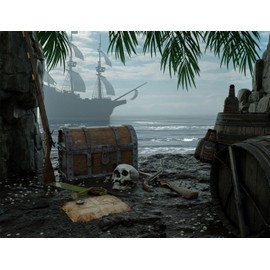 SADFA 7x5ft Vintage Pirate Backdrop Pirate Island Skull Flag Adventure Backdrop Jewelry Box Travel Themed Birthday Party, Baby Shower Photo Studio, Halloween Party Decoration Background