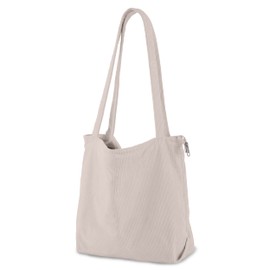 ZhengYue Corduroy Tote Bag for Women Large Shoulder Bag with Zipper and Pockets for College School Work Travel Shopping Daily Use Beige