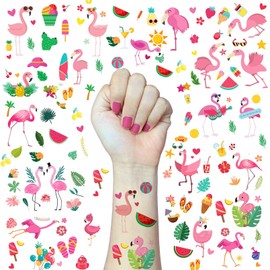 DIELOVEHUA Hawaii Temporary Tattoos, 10 Sheets Flamingo Temporary Tattoos, Flamingo Tattoo for Children, Hawaiian Party Decoration, for Summer, Pool, Beach, Tropical Party, Children's Birthday Gift