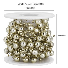 Yosoo Guirnalda de Perlas, 2 Piezas Hilo de Perlas Doradas Rollo de Perlas de Oro SintéTico para Decoración de árbol del Hogar Bricolaje Manualidades