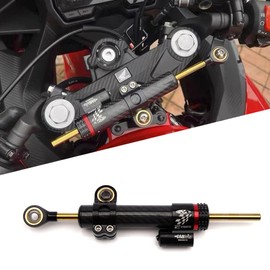 NORXI Universal Motorcycle Steering Damper, Adjustable Steering Damper Stabilizer, Linear Reversed Safety Control Aluminum Carbon Fiber (10"")