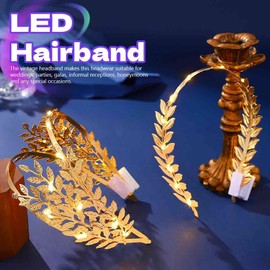 Asooll Light Up Headband Gold Leaf Hair Band Greek Goddess Hair Accessories for Women