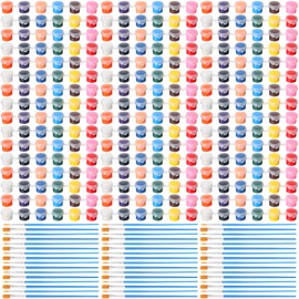 Qilery 840 Pcs Mini Acrylic Paint Set 60 Set 12 Colors Washable Paint Strips 60 Pcs Flat Brushes 60 Pointed Brushes for Kids Adult Arts and Crafts Classroom Birthday Party Painting Supplies (3 ml)
