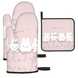 Miffy Heat Resistant Potholder Oven Mitt Pot Holder Heat Resistant Mittens Stylish Cute Oven Mitt Burn-Resistant Anti-Slip Kitchen Mittens Can be Used with Left and Right Hands, Heat Resistant Gloves,