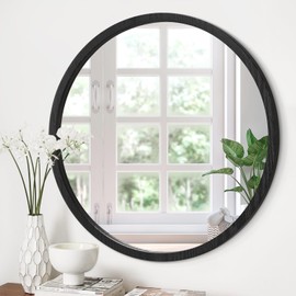 JJUUYOU Circle Wall Mirror 20 Inch Round Wall Mounted Antique Mirror for Bathroom Wood Frame Mirrors for Living Room Bedroom Washroom,Black