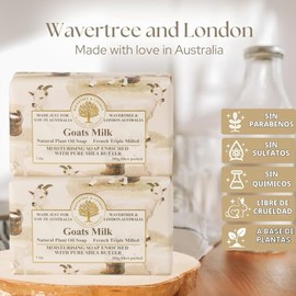 Wavertree & London - Barras de jabón de leche de cabra natural (2 barras) – 7 onzas envueltas individualmente, jabón hidratante francés triple molido 