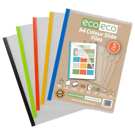 eco-eco A4 50% Recycled Bag 20 Easy Slide Files, Coloured Clip bar Project Report Files, eco117x4