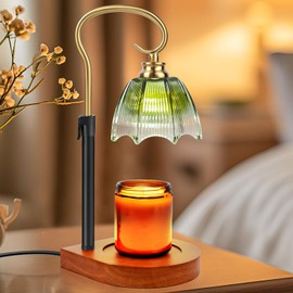 Candle Warmer Lamp,Electric Candle Warmer Lamp with Timer,Dimmable Adjustable Height, Candle Lamp for Jar Candles,Vintage Home Decor for Bedroom Living Room with 2 Bulbs (Green)
