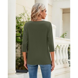 Ficerd 3 Pack 3/4 Sleeve Tops for Women Round Neck Fall Basics Casual T Shirts Trendy Loose Fit Tees(Large,Black, Army Green, Light Gray)