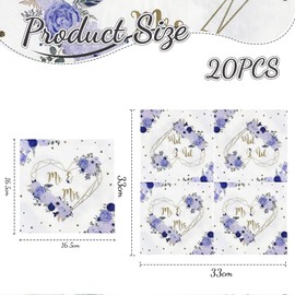 Kotkiddy 20 Pieces Mr and Mrs Wedding Shower Napkins, Blue and White Floral Hearts Geometric Party Napkins for Wedding Bride Party Decorations