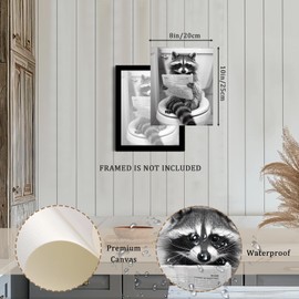 XOCUUI Raccoon Bathroom Wall Art Raccoon Bathroom Painting Funny Animal Bathroom Canvas Wall Art Black And White Bathroom Animal Pictures for Bathroom Restroom Wall Decor 8X10 inch Unframed