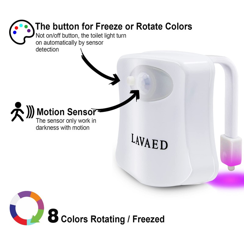 LAVAED Toilet Light Motion Sensor 8 Colors Changing,LED Glow Bowl