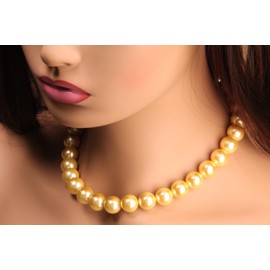 Golden Yellow South Sea Shell Pearl 14mm Large High Luster Statement Necklace with Strong Magnetic Ball Clasp Necklace, Bridal, Gift for Her (40")