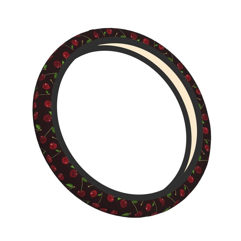 Red Cherry Steering Wheel Cover for Women, Universal 15 inch