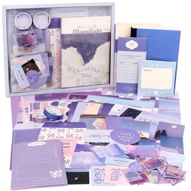 Draupnir 351-Piece Aesthetic Scrapbook Accessory Set, Bullet Junk Journal Set with Journaling Scrapbook Accessories, A6 Grid Notebook, DIY Scrapbook Gift for Teenagers and Children, Moonlight