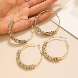 DIAMANTIO 18K Gold Plated Colorful Rhinestone Hoop Earrings – Large Statement Round Hoops for Women