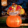 JOIEDOMI 6FT Thanksgiving Inflatables Turkey on Pumpkin Outdoor Decorations, Light