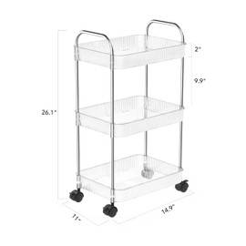 STARLATTA 3 Tier Rolling Cart with Wheels，Utility Cart Storage Cart with Handle for Kitchen，Bathroom Storage Cart,Laundry Cart,Movable Room Organizers and Storage,Book Cart,Snack Cart,Craft Cart