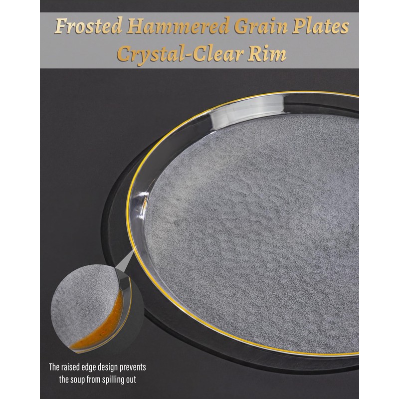 Nervure 100PCS Clear Gold Plastic Plates,Gold Disposable Plates Heavy Duty,Frosted