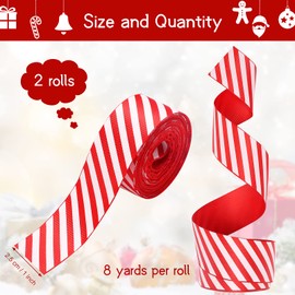 2 Rolls Peppermint Stripe Ribbon Red White Christmas Ribbon 16 Yards Striped Wrapping Ribbon for DIY Crafts Present Wrapping Wreath Christmas Tree Decorations