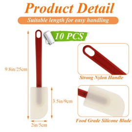 LOPYXBR 10 PCS 10 Inch Spatulas Silicone Heat Resistant Spatulas for Cooking 500 °F Commercial Rubber Scrapers for Kitchen Use 10 Inch Baking Spatula with Sturdy Handle, Dishwasher Safe