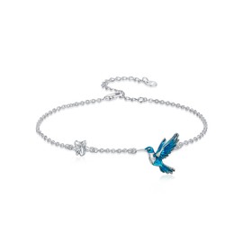 Hummingbird Anklet 925 Sterling Silver Birds Link Adjustable Foot Bracelet Anklet for Women 9-11 Inches