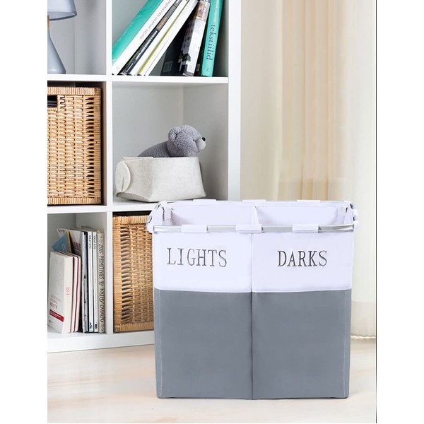 Lights and Dark Folding Laudry Basket Hamper Washing Cloths Storage, Aluminium (Grey White)