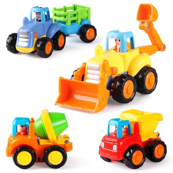 Coogam 4 Pack Friction Powered Cars Construction Vehicles Toy Set