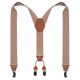 GUCHOL Men's Suspenders Bow Tie Shaped Heavy Duty with Strong Metal Clips Adjustable Elastic Wide Suspenders, Khaki
