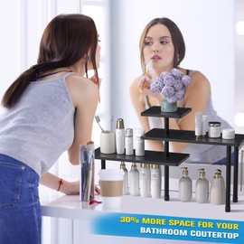 JayRex Countertop Corner Shelf, 3 Tier Shelf Moveable Organizer for Bathroom Counter, Make Up, Dresser Table, Desktop Shelf (Black)