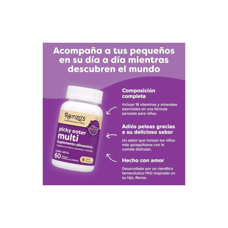 Renzo's Picky Eater | Multivitaminico para Niños | 18 Vitaminas