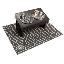 Pupsville Elevated Dog Bowl with Slow Feeder Attachment and Water Absorbent Mat - Adjustable Feeding for Small, Medium, Large Breeds - Promotes Healthy Eating and Digestion