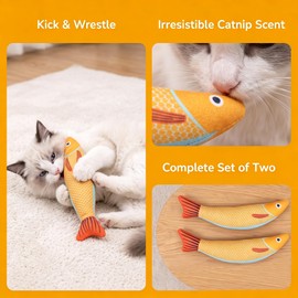 Doysmevs Cat Toys Saury Fish, 2 Pack, Interactive Catnip Toys Premium Soft Chew Kicker Cat Toys for Indoor Cats & Kittens with Rattle Sound, Cat Chew Toys for All Breeds Exercise and Play