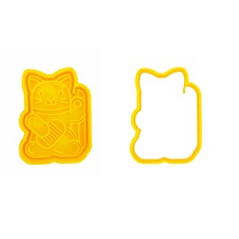 The Cookie Cutter Hub 9cm Japanese Lucky Cat Statue Cookie Cutter and Matching Embosser for Cookies Biscuits Clay Baking Decoration