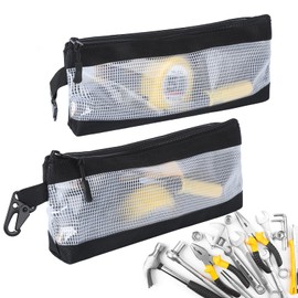 FRETONBA Small Tool Bag Portable Pack of 2, Waterproof Oxford Fabric Storage Bag, Small, Zipper Tool Pouch Bag with Hooks, Ideal for Plumbers, Craftsmen and Electricians, White