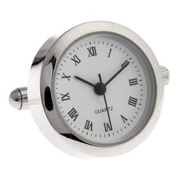 Round Real Working Watch Cufflinks (silver) , Cuff link for Men Jewelry Business/Wedding/Gift with Presentation Box