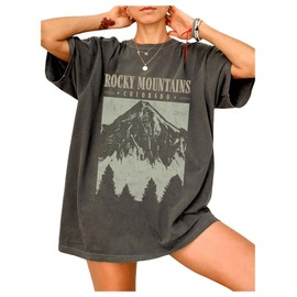 GORGLITTER Women's Oversized Western Graphic Tees Y2k Vintage Cowgirl T Shirts Country Concert Outfits Dark Grey Large