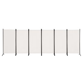 Room Divider 6-Panel Privacy Screen, Portable Screen Steel Frame with Hook&Loop for Home, Office, Classroom, Studio, Meeting White