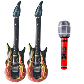 3 Stück Luftgitarren zum Aufblasen, Aufblasbare Gitarren Requisiten, Rock Toy Musikinstrument Set, für 80er 90er Jahre Musikparty, Geburtstag, Carnival, Props Party, Ideale Party Deko Zubehör