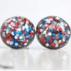 12mm Patriotic Red White Blue Glitter Bubble Stud Earrings -