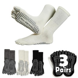 Sunolkie 3 Pairs Anti Slip Toe Socks Pilates Yoga Non Slip Socks Medium Length Sweat-Absorbing and Breathable Athletic Casual Classic Dark Grey + Black + Milk White, Dark grey + black + milk white,