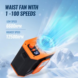 BEYOND BREEZE Portable Waist Fan, Personal Belt Fan with 6000mAh Battery, 100 Speeds & 12500RPM Strong Airflow, Rechargeable Wearable Clip-On Fan for Outdoor, Camping, Jobsite