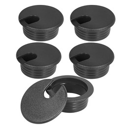 Black Desk Grommet, 1-1/2 Inch Plastic Cable Hole Cover Computer Table Cord Wire Organizer Caps Desktop Cord Management for Home Office TV Stands Tabletops, 5 Pieces