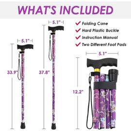 Senior Folding Cane, Hiking Cane, Hiking Cane, Senior Folding Cane, Senior and Adult Folding Cane, Mobility Aid, Men's and Women's Folding Pocket Cane (Purple)