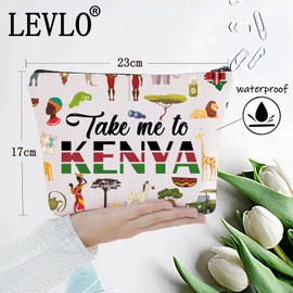 LEVLO Kenya Travel Cosmetic Bag Kenya Souvenir Gift Take Me To Kenya Zipper Pouch Bag For Traveler, Take Me To Kenya