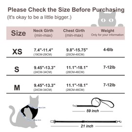 Cat Harness, Cat Car Harness and Leash for Walking, Escape Proof Soft Adjustable Vest Harnesses for Cats, Easy Control Breathable Reflective Strips Harness, Kitten Harness and Leash Set, Black, S