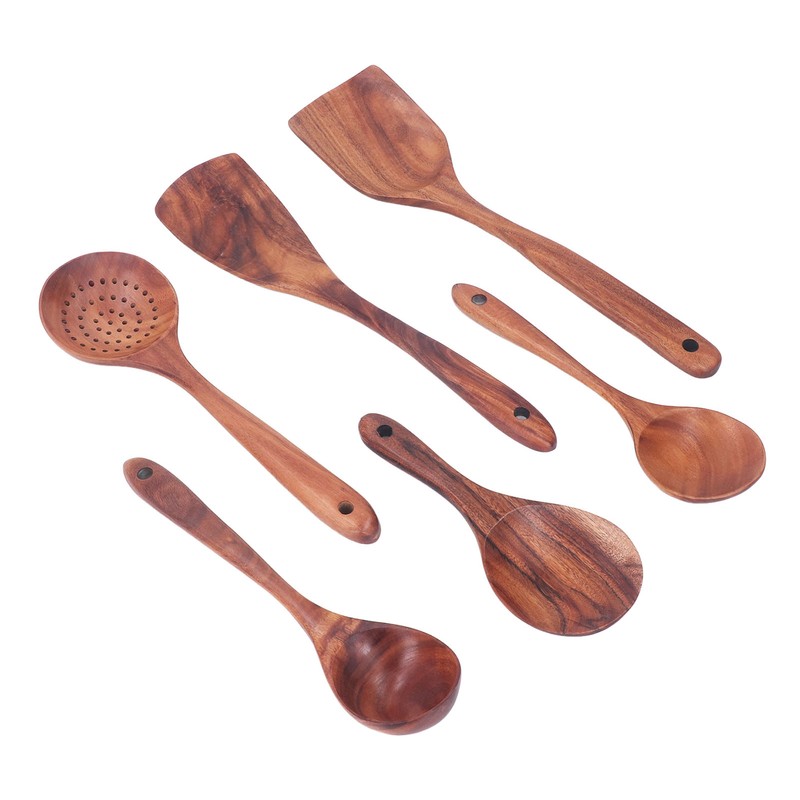 Kitchen Utensils Set Wooden Spatulas Spoons Comfortable Grip Minimaliset Kitchen