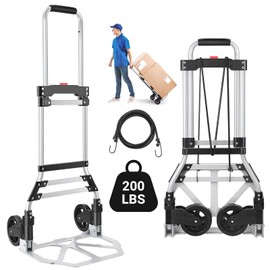 Wawxmo Folding Hand Truck and Dolly, 200 LB Capacity Upgraded Aluminum Dolly Cart, Portable Folding Hand Cart for Travel, Moving, Shopping, Office Use, Black
