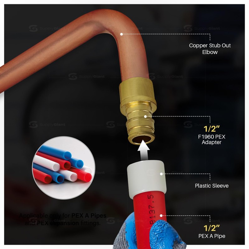Pex-A Expansion Copper Stub Out Elbow 1/2" x 3-1/2" x