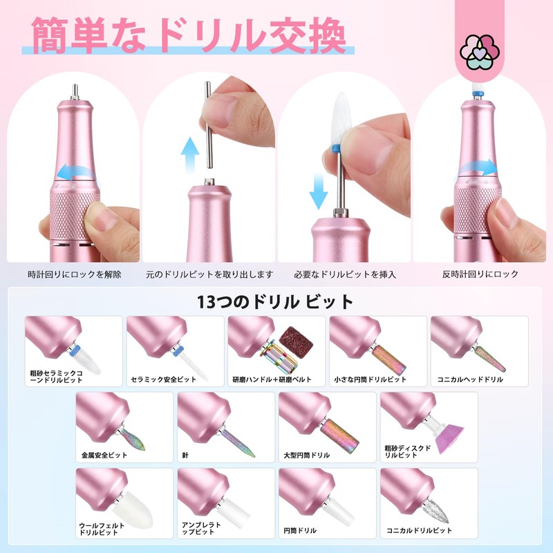 Saviland Pink Blue Nail Drill Portable Professional 40000 RPM Upgrade